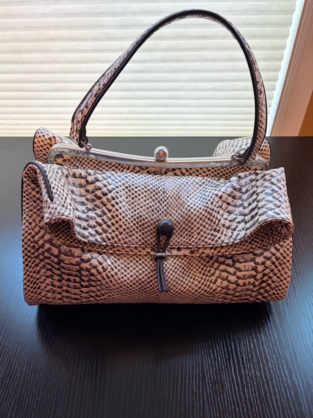 Johnston & Murphy Snake-Print Top-Handle Women's Bag in Taupe